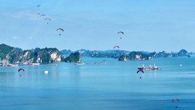 Mãn nhãn với màn xác lập kỷ lục dù lượn trên bầu trời Hạ Long